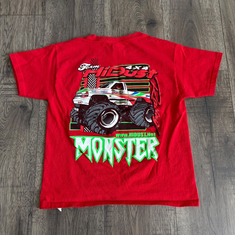 Gildan HiDust Monster Truck Racing Kids Size Small Red Graphic Tee‎ 4x4